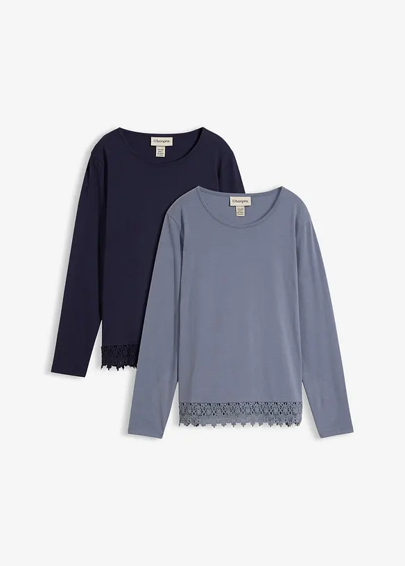 Langarmshirt aus reiner Baumwolle (2er Pack) in blau von vorne - bonprix Langarmshirt aus reiner Baumwolle (2er Pack) in blau von vorne - bonprix