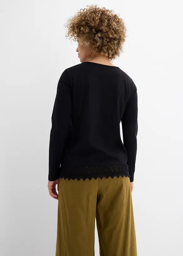Langarmshirt aus reiner Baumwolle (2er Pack) in schwarz von hinten (im Anschnitt) - bonprix