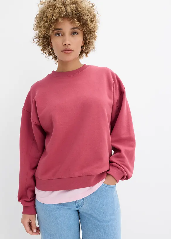 Oversize-Sweatshirt aus reiner Bio-Baumwolle in rot von vorne (im Anschnitt) - bonprix