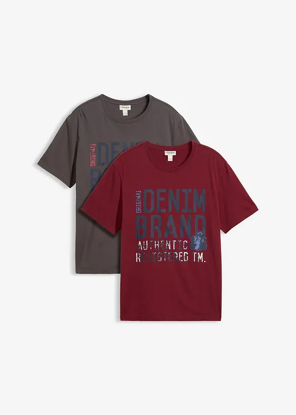 T-Shirt (2er Pack) aus reiner Bio-Baumwolle in grau von vorne - bonprix