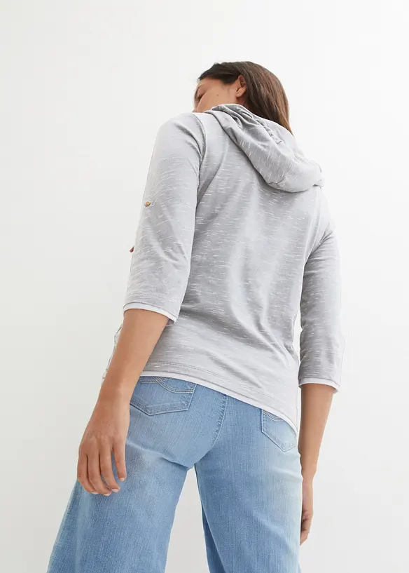 Kapuzen-Shirt aus Baumwoll-Mix in grau von hinten (im Anschnitt) - bonprix