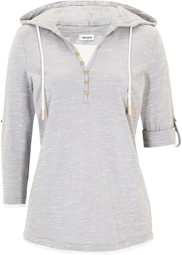 Kapuzen-Shirt aus Baumwoll-Mix in grau von vorne - bonprix