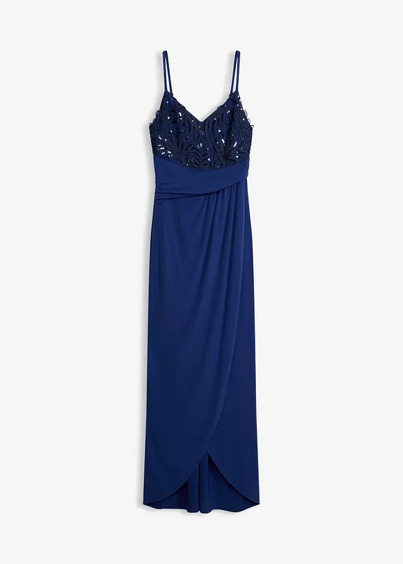 Abendkleid mit Spitze und Paillettenstickerei in blau von vorne - bonprix