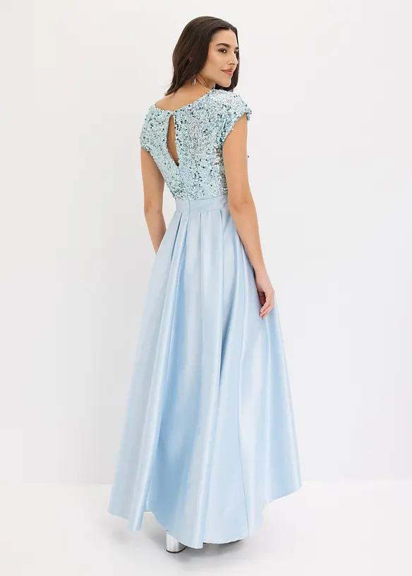 Abendkleid aus glänzendem Satin mit Pailletten in blau von hinten (Totalaufnahme) - bonprix Abendkleid aus glänzendem Satin mit Pailletten in blau von hinten (Totalaufnahme) - bonprix