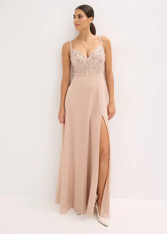 Abendkleid in beige von vorne (Totalaufnahme) - bonprix