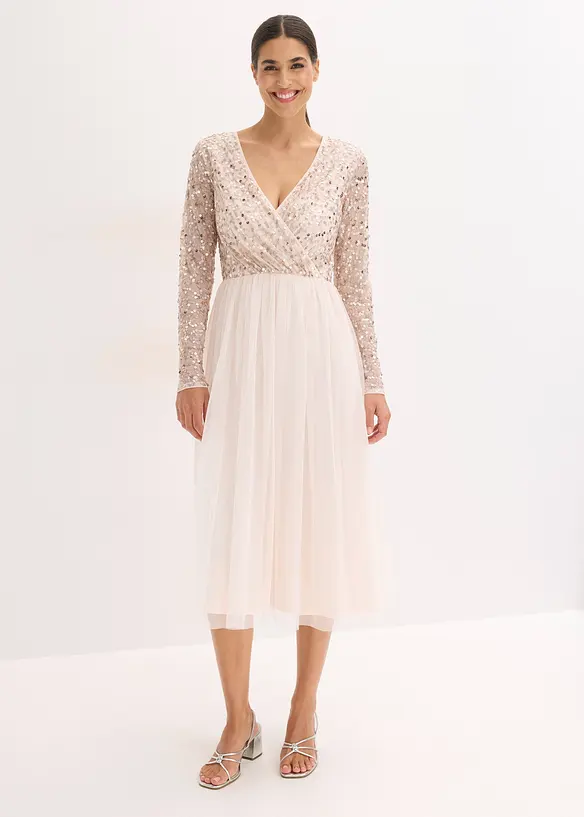 Cocktailkleid mit Paillettenstickerei in rosa von vorne (Totalaufnahme) - bonprix