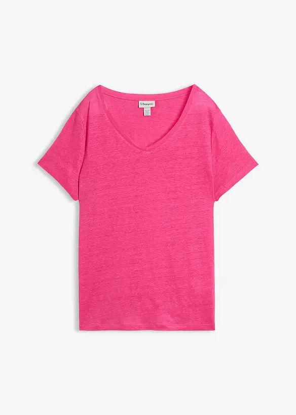 T-Shirt aus reinem Leinen in pink von vorne - bonprix