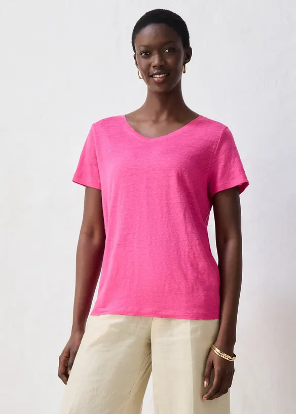 T-Shirt aus reinem Leinen in pink von vorne (im Anschnitt) - bonprix