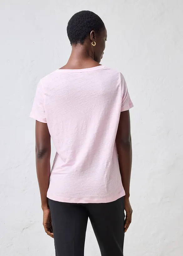 T-Shirt aus reinem Leinen in rosa von hinten (im Anschnitt) - bonprix