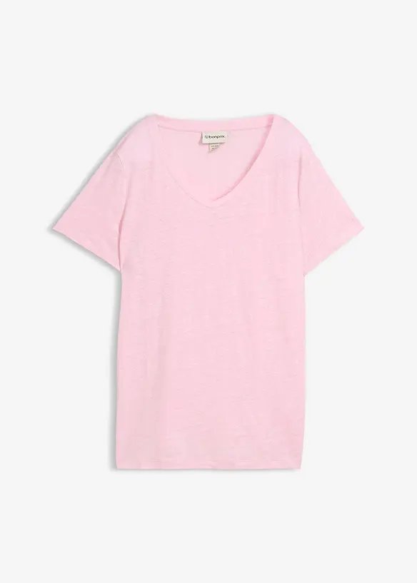 T-Shirt aus reinem Leinen in rosa von vorne - bonprix
