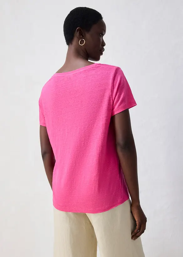 T-Shirt aus reinem Leinen in pink von hinten (im Anschnitt) - bonprix