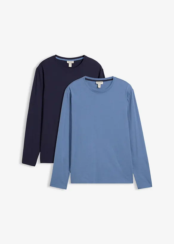 Langarmshirt in Regular Fit (2er Pack) in blau von vorne - bonprix