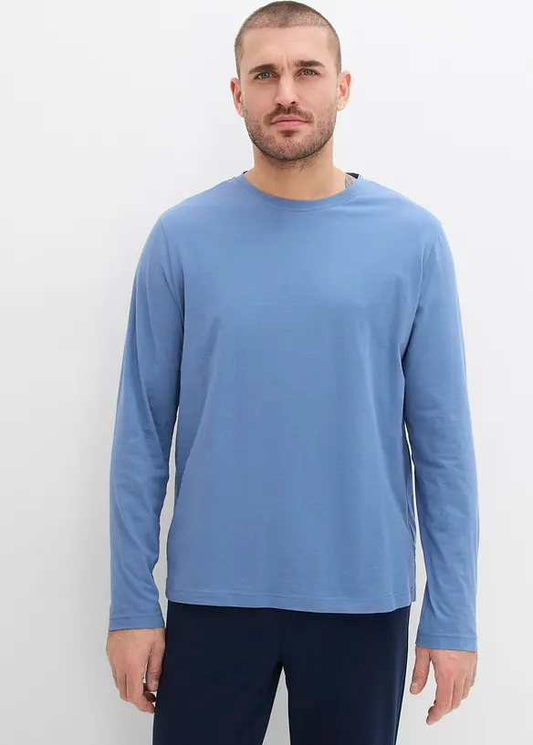 Langarmshirt in Regular Fit (2er Pack) in blau von vorne (im Anschnitt) - bonprix