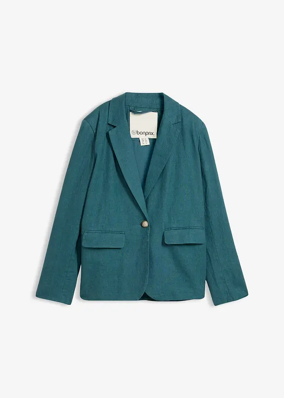 Blazer aus reinem Leinen in petrol von vorne - bonprix