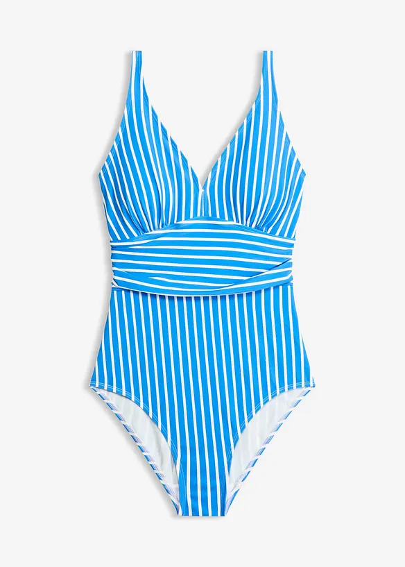Badeanzug mit Raffung in blau von vorne - bonprix