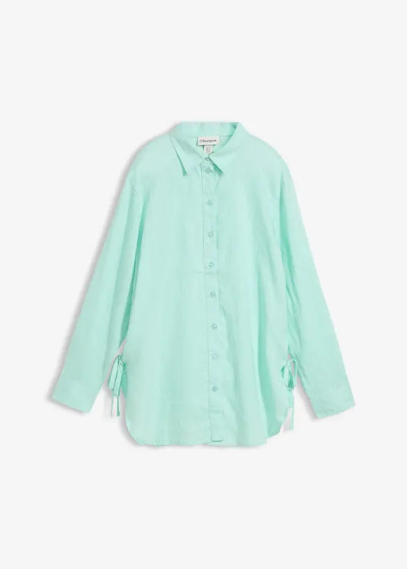 Hemdbluse aus reinem Leinen in grün von vorne - bonprix