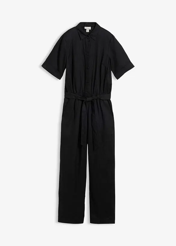 Jumpsuit aus reinem Leinen in schwarz von vorne - bonprix