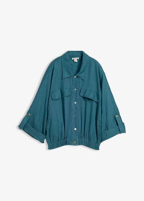 Blouson aus reinem Leinen in petrol von vorne - bonprix