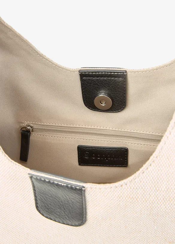 Beuteltasche mit Leinen in beige geöffnet - bonprix