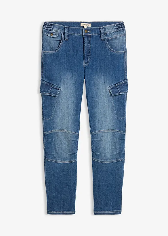 Leichte Regular Fit Cargo-Jeans mit Dehnbund, Straight in blau von vorne - bonprix