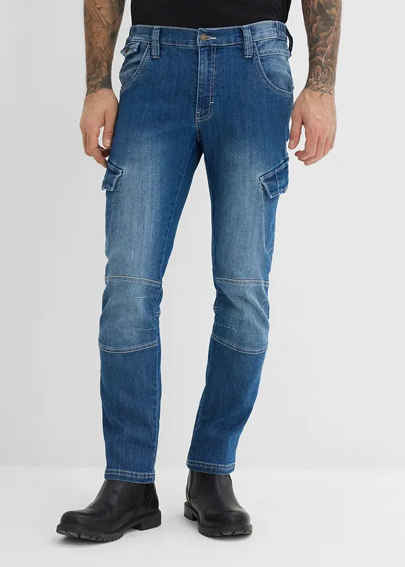 Leichte Regular Fit Cargo-Jeans mit Dehnbund, Straight in blau von vorne - bonprix
