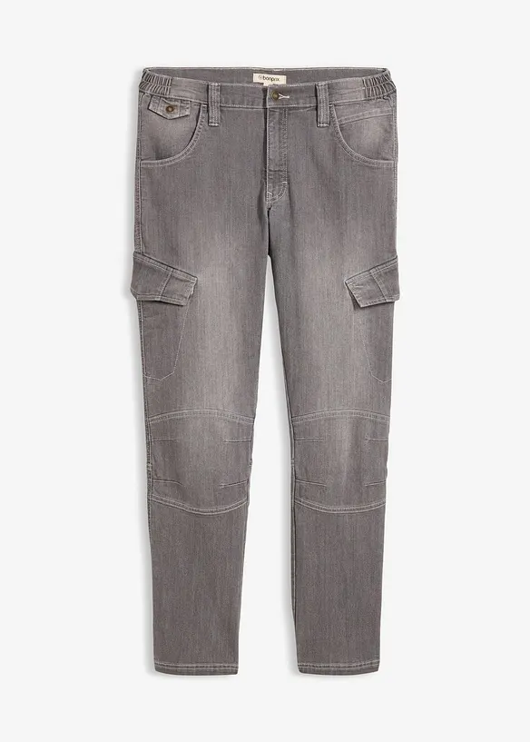 Leichte Regular Fit Cargo-Jeans mit Dehnbund, Straight in grau von vorne - bonprix