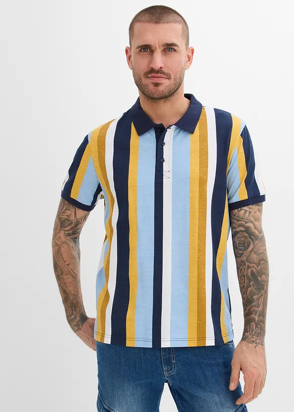 Poloshirt aus reiner Bio-Baumwolle in blau von vorne (im Anschnitt) - bonprix
