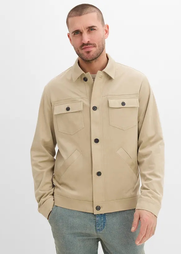 Velourslederimitat-Jacke in beige von vorne (im Anschnitt) - bonprix
