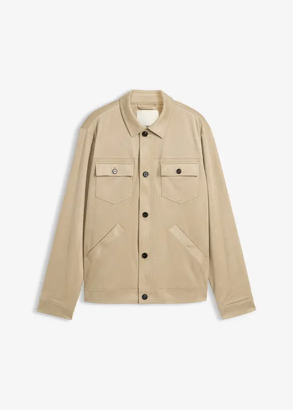 Velourslederimitat-Jacke in beige von vorne - bonprix