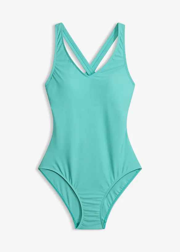 Badeanzug mit abnehmbaren Trägern hinten in blau von vorne - bonprix