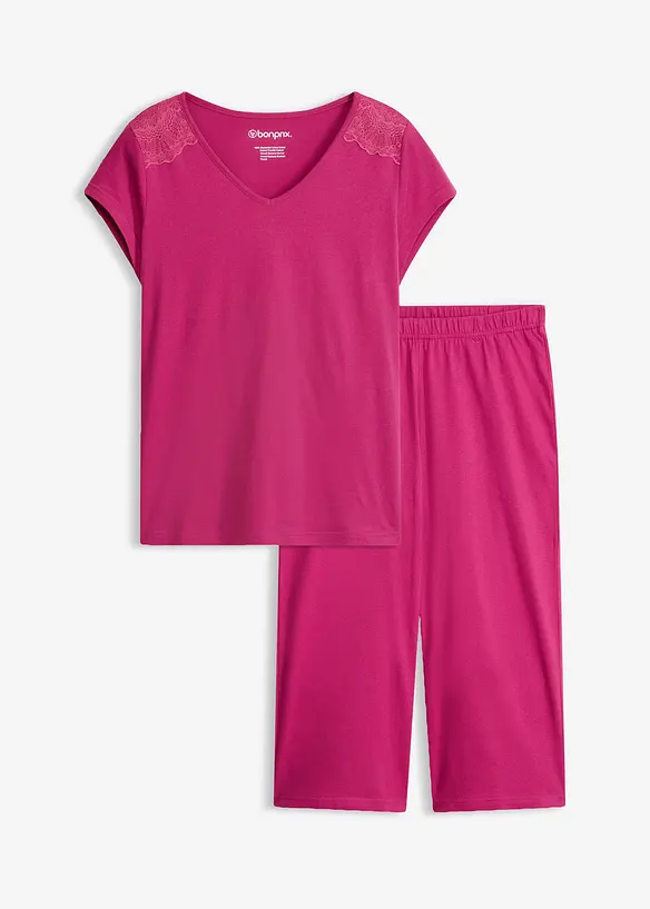 Capri Pyjama mit weiter Culotte in pink von vorne - bonprix