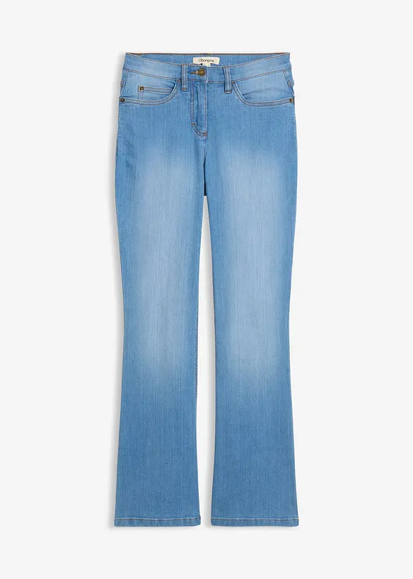 Bootcut-Jeans Mid Waist, Stretch in blau von vorne - bonprix