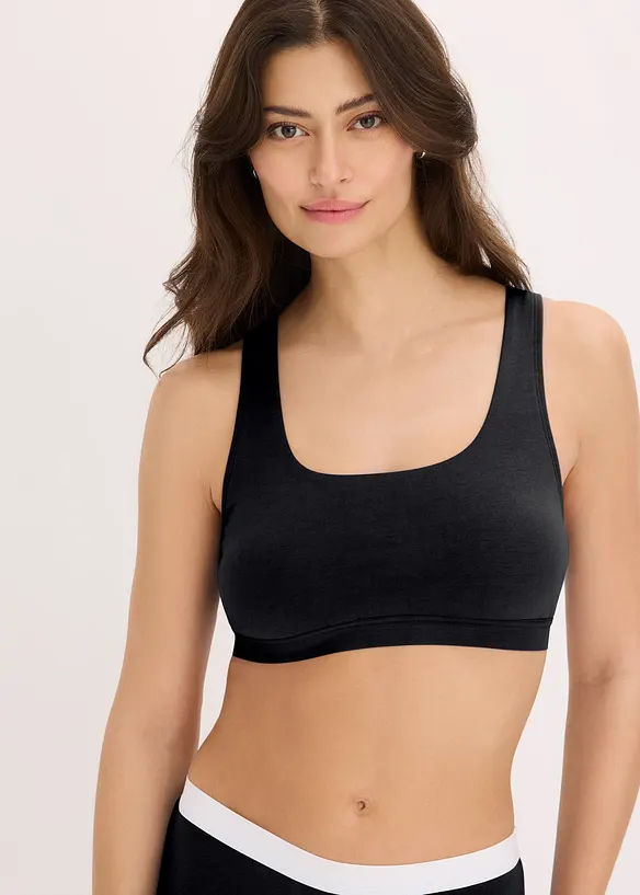 Bustier mit Bio-Baumwolle (3er Pack) in schwarz von vorne (im Anschnitt) - bonprix