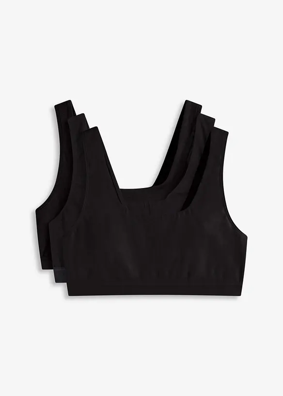 Bustier mit Bio-Baumwolle (3er Pack) in schwarz von vorne - bonprix