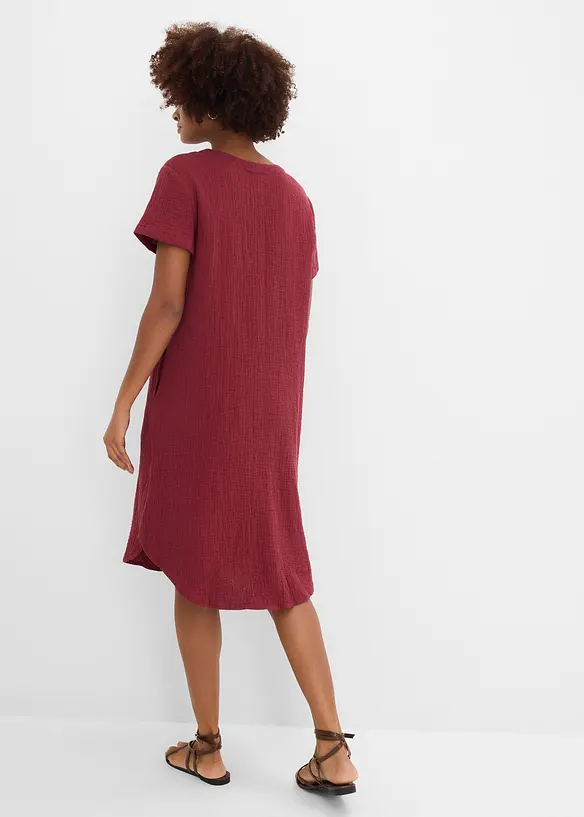 Musselin-Blusenkleid aus reiner Baumwolle in rot von hinten (Totalaufnahme) - bonprix