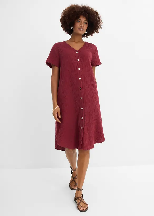 Musselin-Blusenkleid aus reiner Baumwolle in rot von vorne (Totalaufnahme) - bonprix