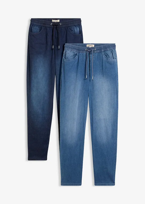 Straight Jeans High Waist, Bequembund (2er Pack) in blau von vorne - bonprix