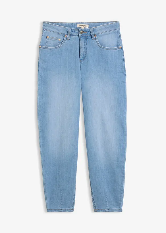 Barrel-Jeans High Waist, cropped in blau von vorne - bonprix