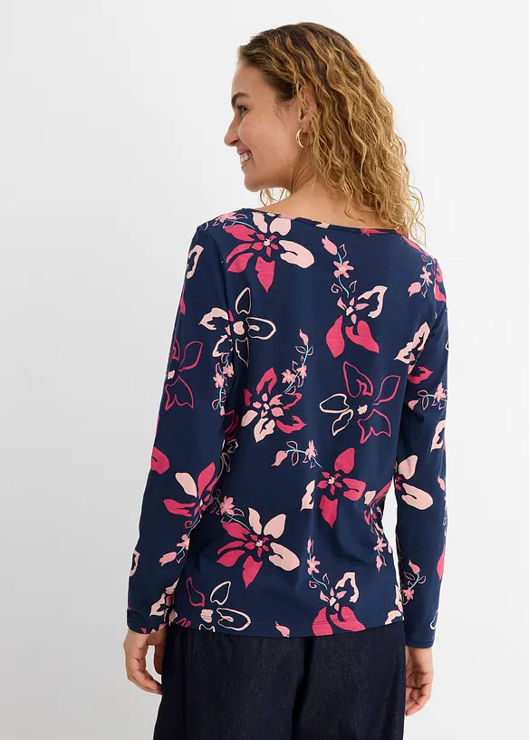 Langarmshirt aus reiner Baumwolle in blau von hinten (im Anschnitt) - bonprix