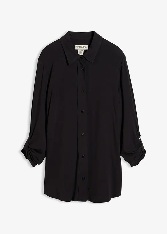 Jersey-Shirtbluse, lang in schwarz von vorne - bonprix