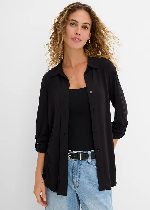 Jersey-Shirtbluse, lang in schwarz von vorne (im Anschnitt) - bonprix
