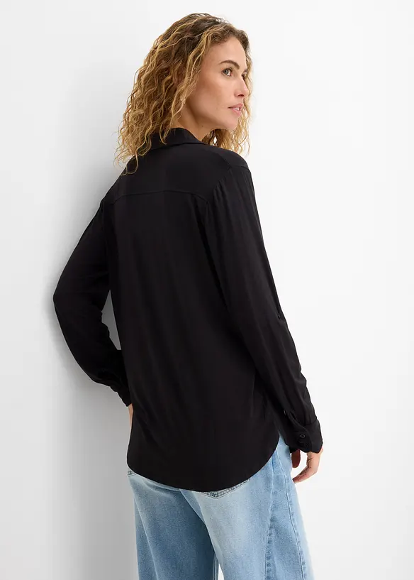 Jersey-Shirtbluse, lang in schwarz von hinten (im Anschnitt) - bonprix