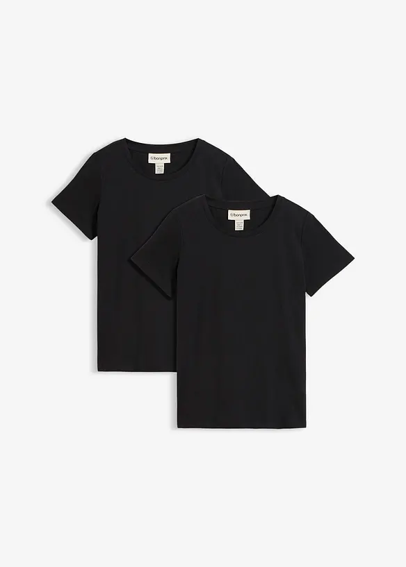 T-Shirt aus reiner Baumwolle (2er Pack) in schwarz von vorne - bonprix T-Shirt aus reiner Baumwolle (2er Pack) in schwarz von vorne - bonprix