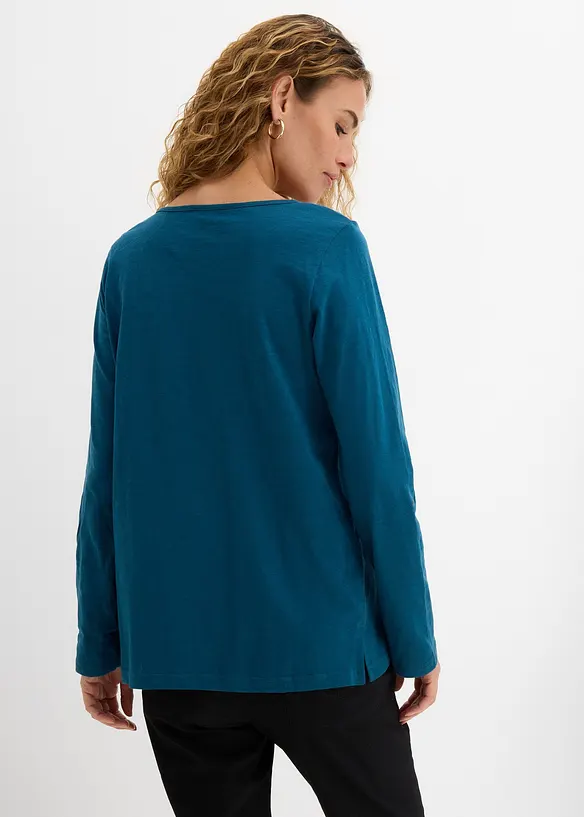 Shirt mit Knopfleiste aus reiner Bio-Baumwolle in petrol von hinten (im Anschnitt) - bonprix