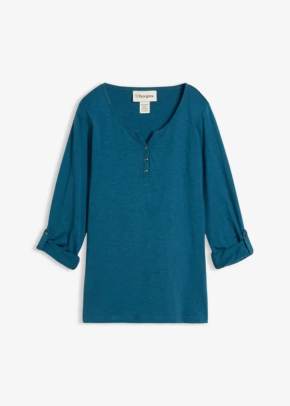 Shirt mit Knopfleiste aus reiner Bio-Baumwolle in petrol von vorne - bonprix