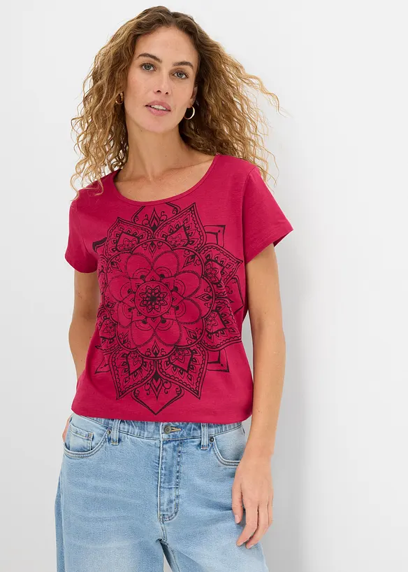 T-Shirt aus reiner Bio-Baumwolle in pink von vorne (im Anschnitt) - bonprix