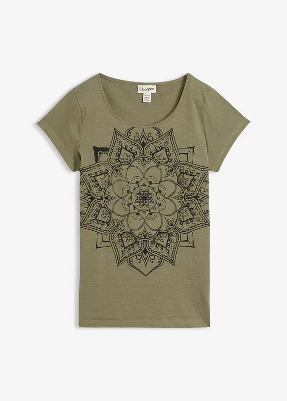 T-Shirt aus reiner Bio-Baumwolle in grün von vorne - bonprix