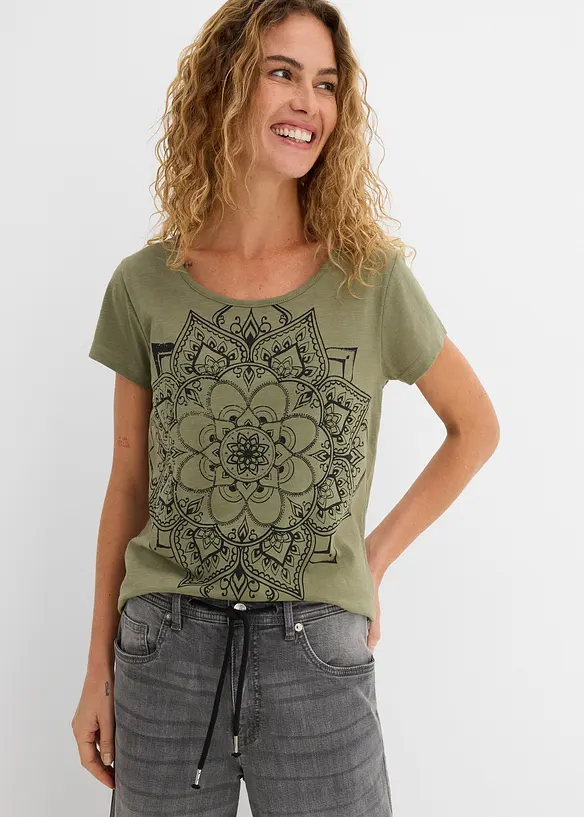 T-Shirt aus reiner Bio-Baumwolle in grün von vorne (im Anschnitt) - bonprix