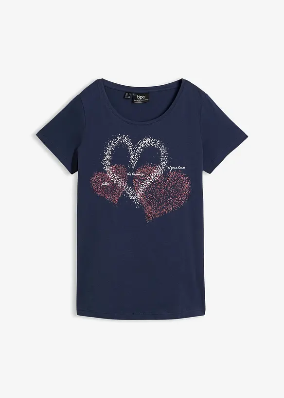 Shirt mit Herzdruck aus Bio-Baumwolle in blau von vorne - bonprix