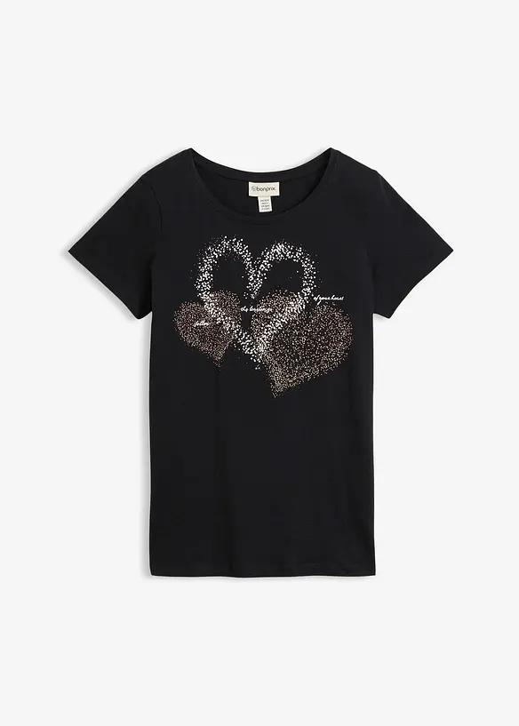 Shirt mit Herzdruck aus Bio-Baumwolle in schwarz von vorne - bonprix
